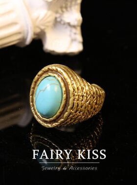 【孤品清仓】中古风饰品宫廷风简约天然石开口戒指铜合金百搭气质