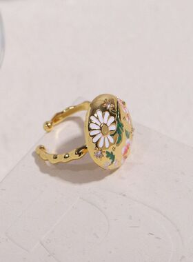 维多利亚系列手绘珐琅粉色款雏菊