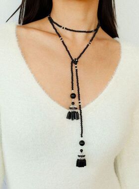 新中式黑玛瑙串珠元素长款项链女