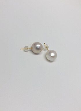 天然淡水珍珠耳钉925纯银针11-14mm 赫本巴洛克皱皮珍珠耳环气质