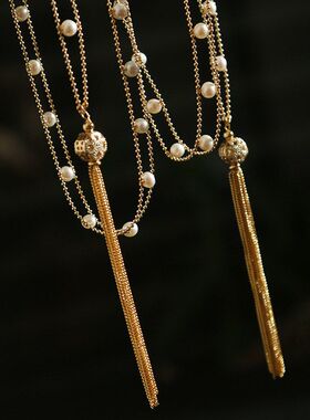 长款时尚项链淡水气质珍珠注金