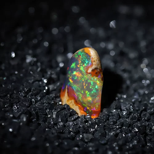 Светлый obo Мексиканский хуо опал -рок Цвет драгоценного камня Натуральный гоночный горнодобывающий район живой кольцо 18K