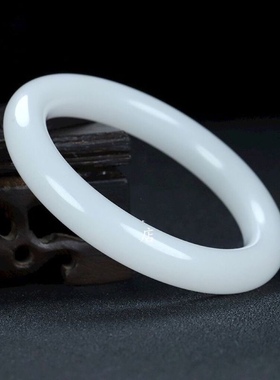 新货白色粗圆条手镯白色胖圆条玉镯冰底白镯子59圈口女款