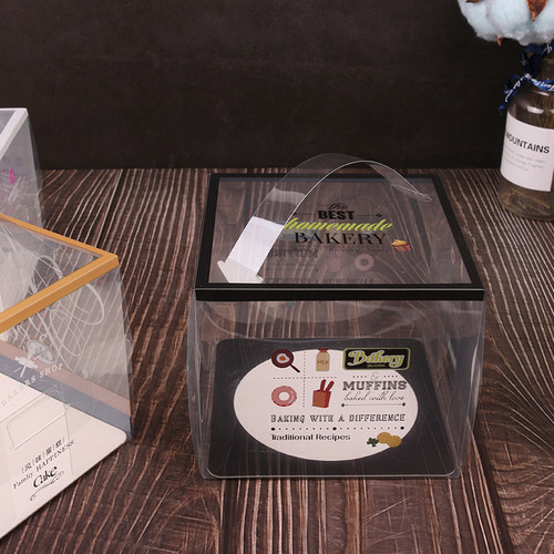 小四寸蛋糕盒 4寸透明手提西点盒切块三角慕斯盒烘焙包装盒送底托 - 图2