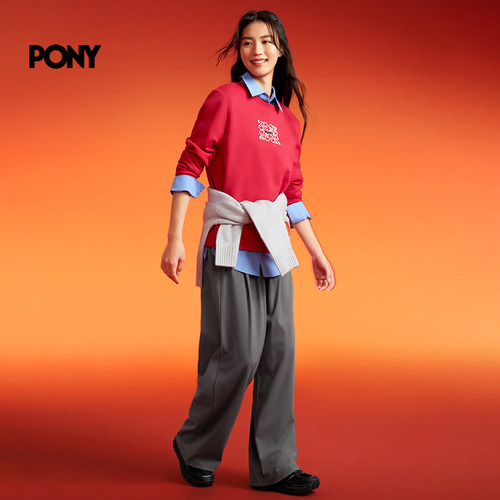 PONY女士针织长裤宽松阔腿户外运动高弹显瘦休闲裤 - 图1
