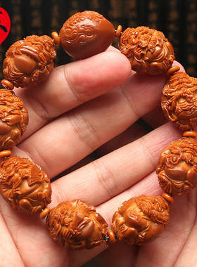 苏家橄榄核钟馗手工核雕手串