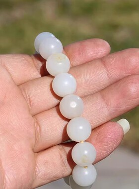 【小胡子玉器】和田玉 籽料 羊脂玉 12mm圆珠手链
