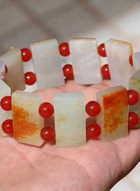 【小胡子玉器】和田玉 籽料 洒金皮 白玉 男款 表带手链