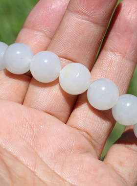 【小胡子玉器】和田玉 籽料  原毛孔 白玉 12mm圆珠手串