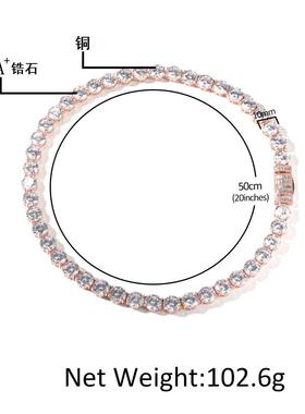 10mm粗铜镶锆石嘻哈网球链简约潮百搭锁骨链一排圆钻男士夸张项链