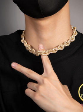 锁扣铜镶锆石嘻哈项链