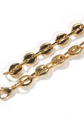 欧美嘻哈钛钢咖啡豆链保色电镀复古纽扣项链 情侣百搭手链