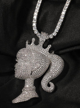 街头ins新款皇冠芭比吊坠铜镶锆石欧美个性小女孩项链情侣潮饰品