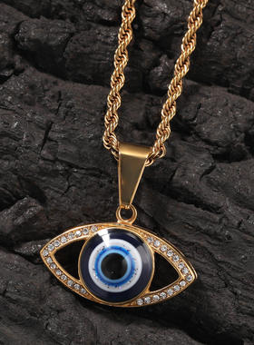 时尚创意镂空法蒂玛之手吊坠复古蓝色土耳其眼睛项链恶魔之眼项坠