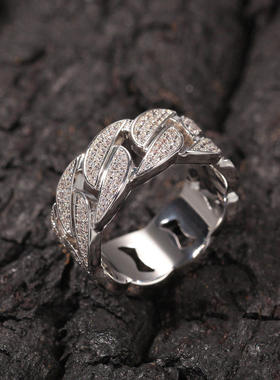 嘻哈新款镶锆石古巴戒指男女简约时尚镀金情侣指环出口潮流饰品