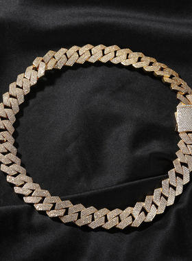 铜镶四排锆石男士嘻哈项链