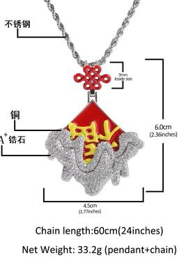 嘻哈铜镶锆石福气满满吊坠百搭小众滴油倒福中国结扣国风潮男项链