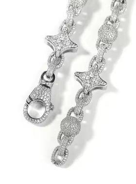 欧美嘻哈四角星珠珠链轻奢小众锁骨链铜镶5A锆石时尚潮流男士项链