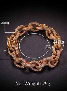 嘻哈新款催桃花手串哈十O字链欧美潮男铜镶锆石手链街舞说唱配饰