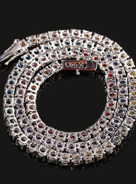 欧美3.5mm嘻哈手链铜镶彩色锆石潮网球链街头一排项链情侣锁骨链