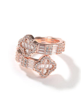 铜镶锆石四叶草戒指男女通用