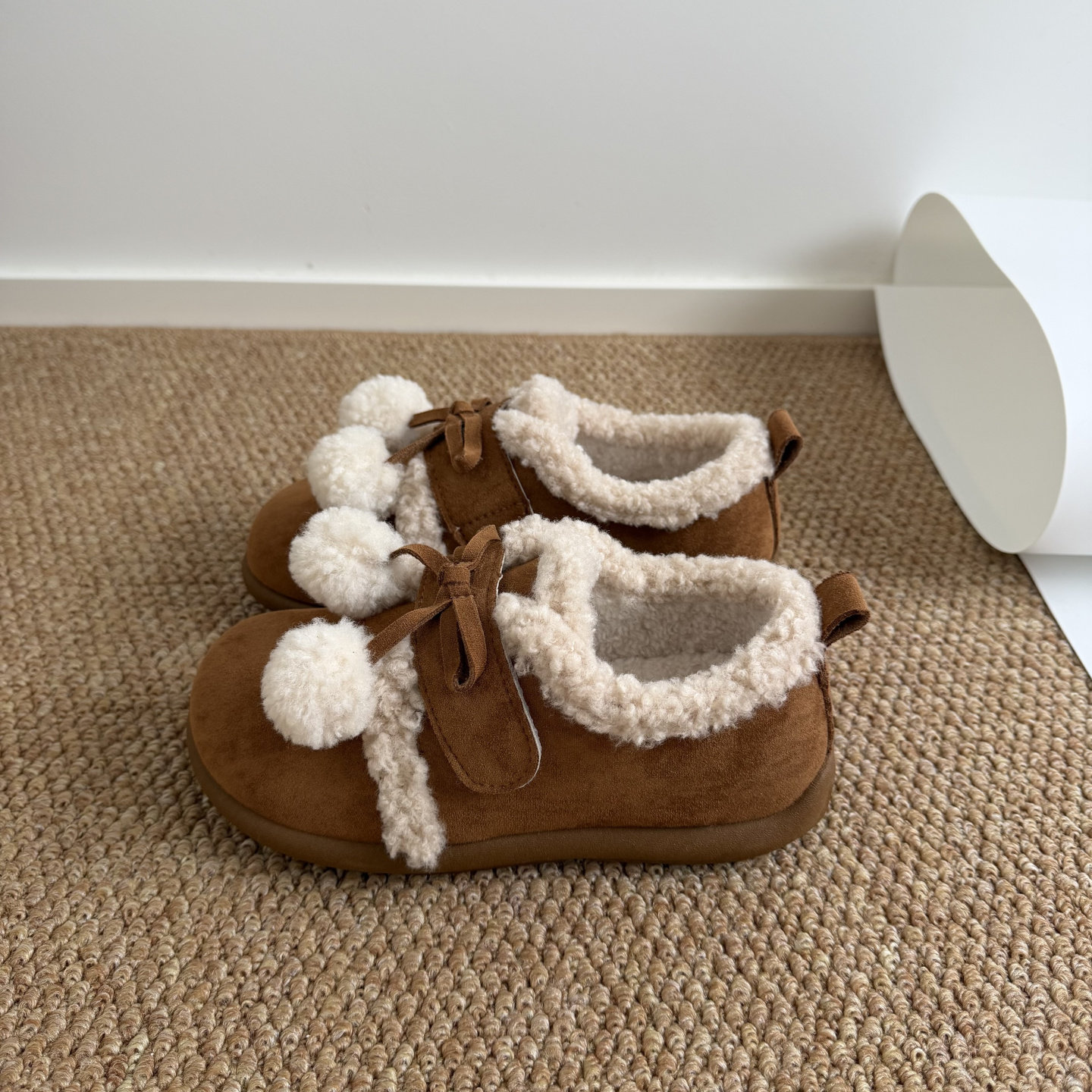 3cm~圆头可爱毛球平底保暖棉鞋女勃肯棉鞋甜美蝴蝶结设计感毛毛鞋,淘宝优惠券,粉丝福利购,淘宝优惠卷