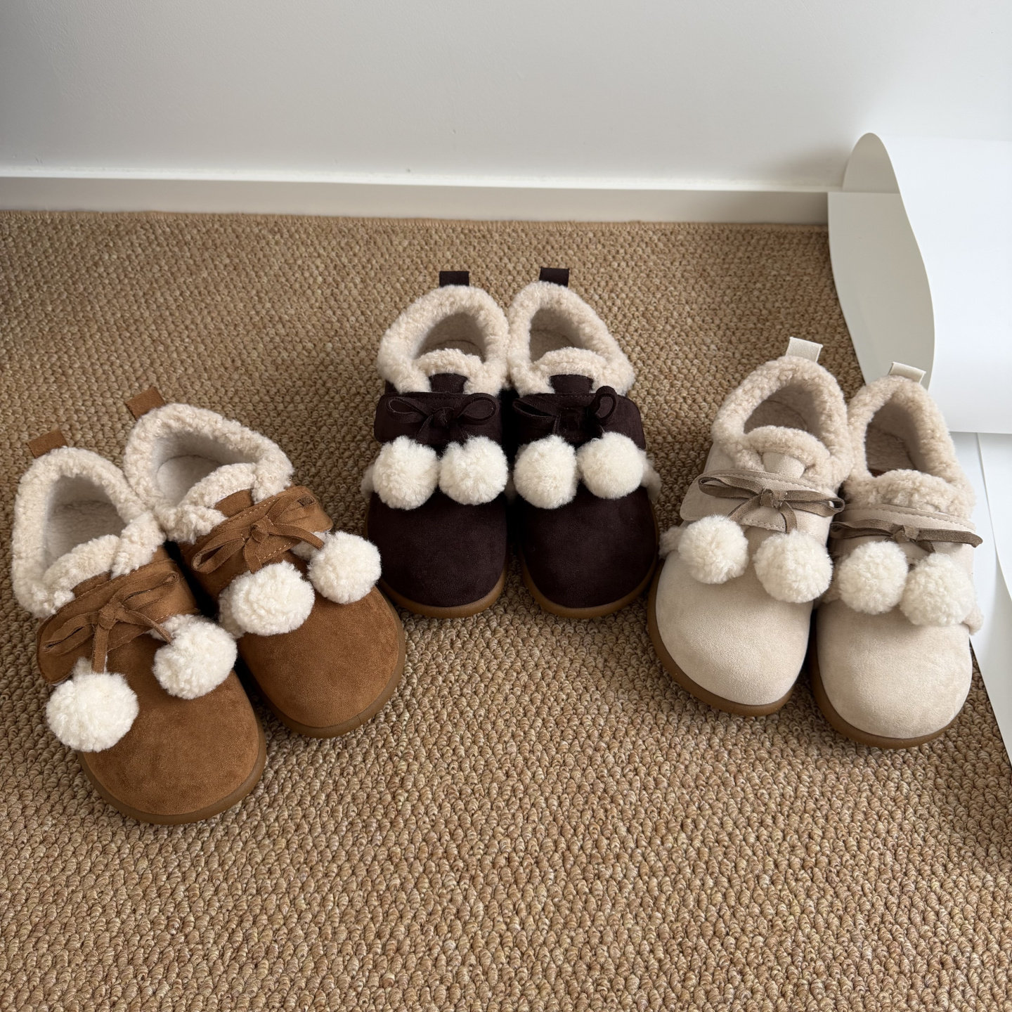 3cm~圆头可爱毛球平底保暖棉鞋女勃肯棉鞋甜美蝴蝶结设计感毛毛鞋,淘宝优惠券,粉丝福利购,淘宝优惠卷