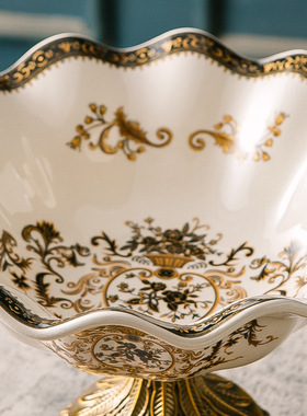 批发美式复古陶瓷果盘别墅客厅家用高脚欧式干果盘创意家居摆件