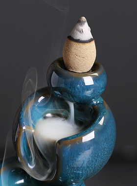 陶瓷倒流香炉家居摆件香插创意窑变蓝色左右逢源宇宙星球倒流香炉