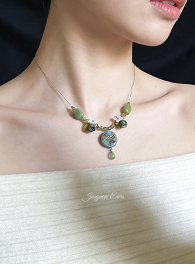 酒馆原创｜森林之音设计感春夏捷克琉璃项链绿色系颈链复古