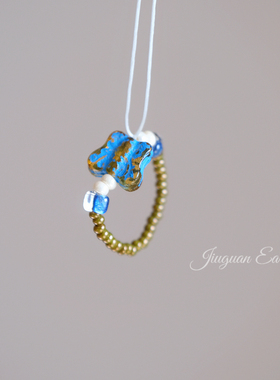 酒馆原创蓝色蝴蝶复古弹力戒指