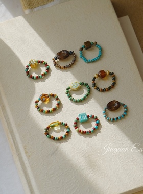 酒馆三零二秒原创串珠戒指弹力绳捷克珠指环复古叠戴