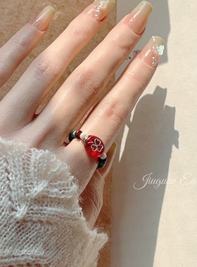 酒馆三零二秒原创设计复古文艺可爱秋冬戒指指环红色送礼