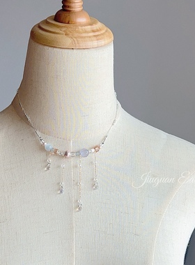 流光瀑布酒馆原创自制流苏水滴项链女轻奢小众设计高级感锁骨链