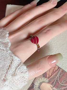 酒馆三零二秒原创戒指复古设计感时尚秋冬多巴胺色系爱心捷克串珠