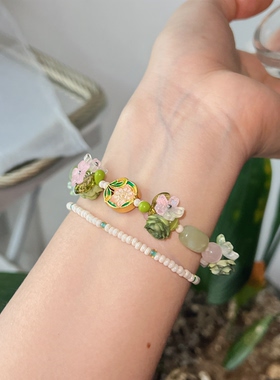 酒馆原创｜绿野般的春天绿色系手链项链套装小众设计款锁骨链双层