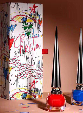 Christian louboutin指甲油套装2件套大红色正桔红色玫红色天蓝色