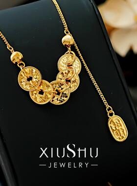 钱多多925银碎冰冰五帝钱项链