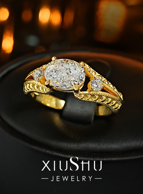 轻奢时髦925银高碳钻戒指