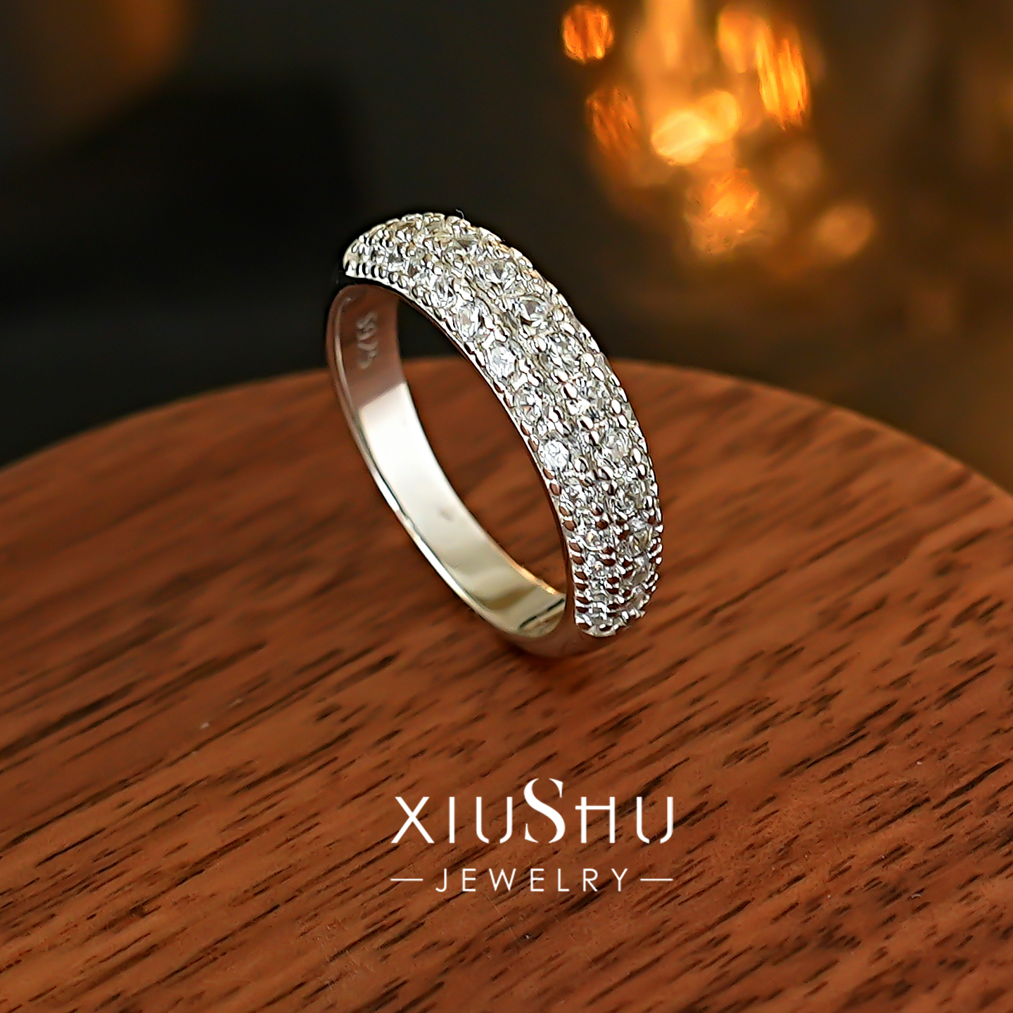 璀璨《繁星 》三面满钻密镶925纯银排钻戒指宽版指环ins风叠戴 - 图1