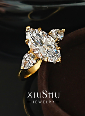 经典耐看3克拉马眼钻戒指三石款