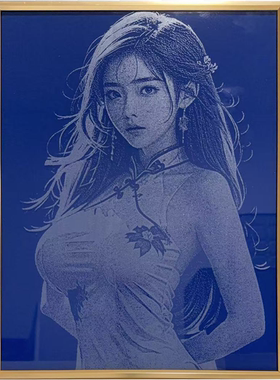 锤子彩色蓝红玻璃画私人定制全家福生日礼物送女友人像画琉璃画