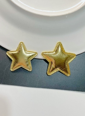 金银色pu皮压花五角星布贴吧唧托DIY发夹手工配件材料