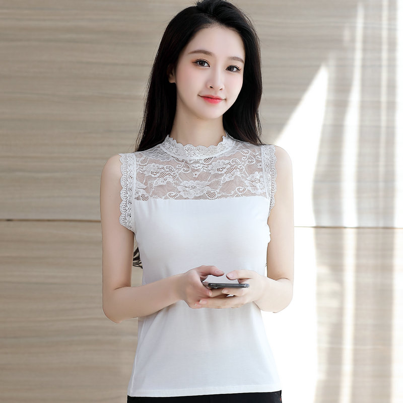 中高领打底衫女夏秋新款女装莫代尔镂空蕾丝无袖吊带背心内搭上衣,淘宝优惠券,粉丝福利购,淘宝优惠卷