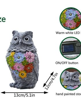 亚马逊热销户外花园猫头鹰太阳能庭院阳台装饰树脂工艺品驱鸟