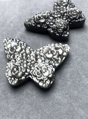 天然银曜石花蝴蝶吊坠男女款时尚轻奢项链饰品毛衣链配件