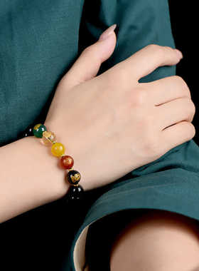 天然乌金黑曜石手串转运珠手链