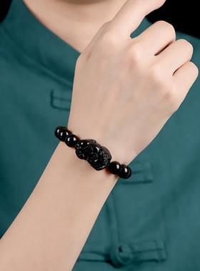 正品天然黑曜石手链女款