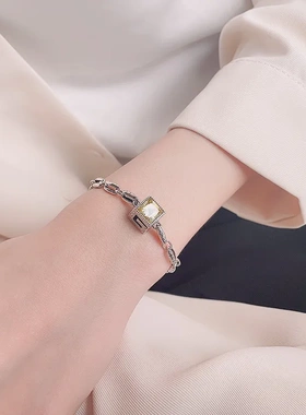 云潮轩S925纯银韩版个性创意大锆石方糖拼色镂空G字母潮流手链