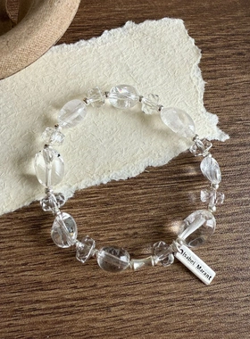 天然白水晶字母牌手链S925纯银时尚女ins轻奢手串气质百搭小众